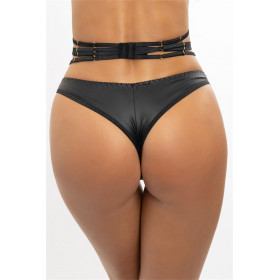 Tanga brésilien noir effet latex Axami V-12045 | Jolie-Dessous