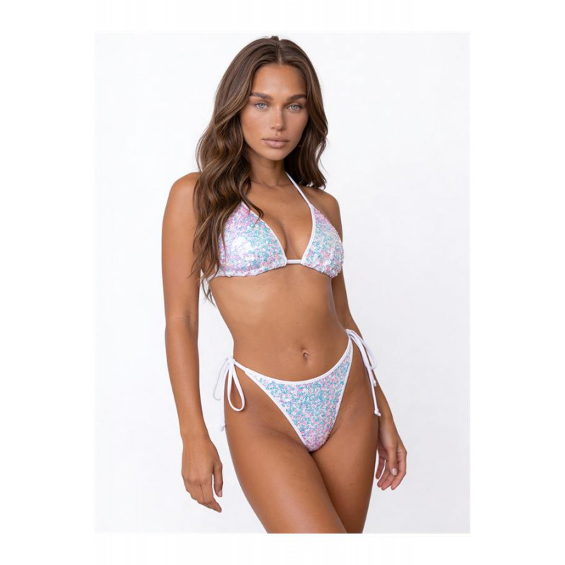 Haut Bikini Triangle Sequins Blanc Axami V-12121