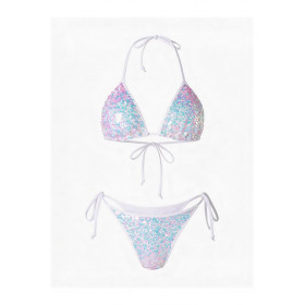Haut Bikini Triangle Sequins Blanc Axami V-12121