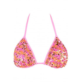 Haut Bikini Triangle Sequins Rose Axami V-12091