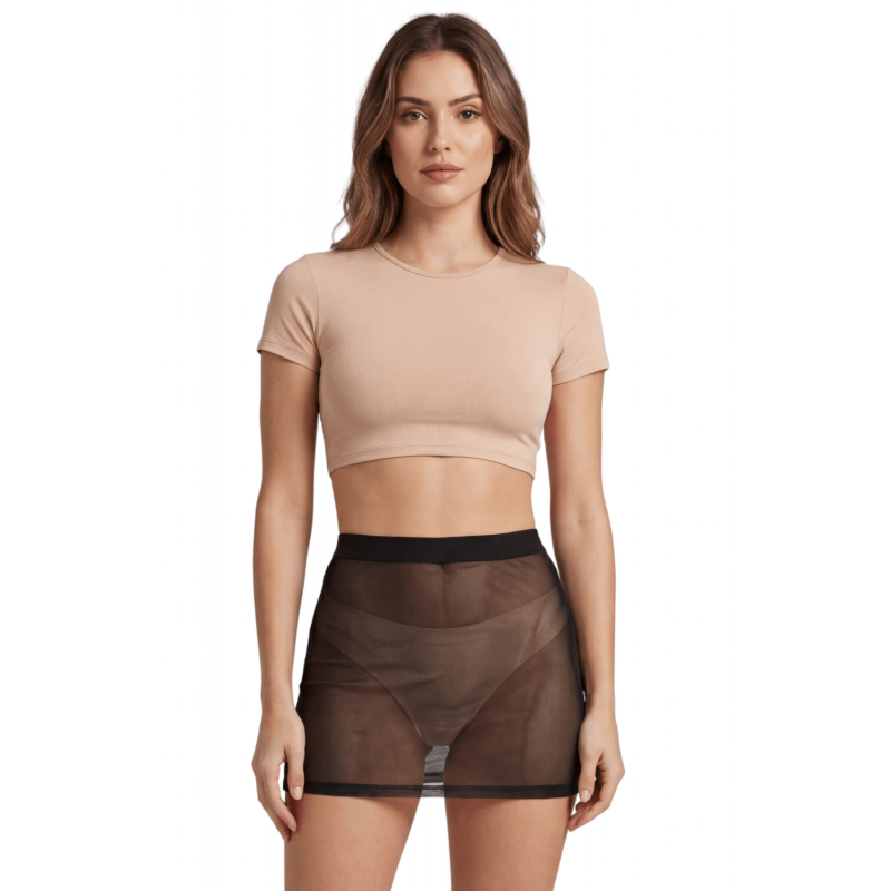 Jupe noire en résille transparente Maya