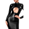 Robe Midi Noire Wetlook Manches Longues F401 Dark Affair