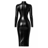 Robe Midi Noire Wetlook Manches Longues F401 Dark Affair