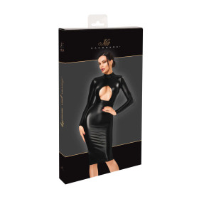 Robe Midi Noire Wetlook Manches Longues F401 Dark Affair