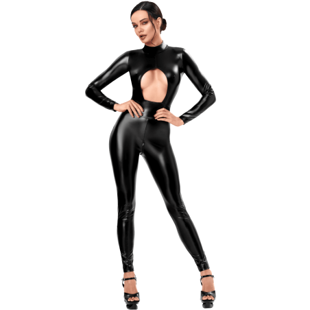 Catsuit Noir Wetlook Ouverture Poitrine F400 Dark Affair