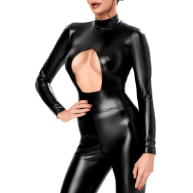 Catsuit Noir Wetlook Ouverture Poitrine F400 Dark Affair