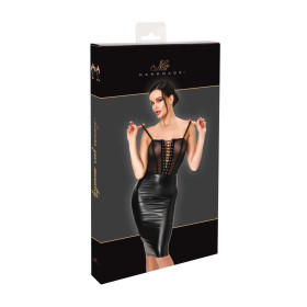 Robe Midi Noire Wetlook à Laçage F408 Do Not Disturb
