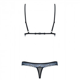 ensemble de lingerie sexy 2 pièces noir brodé dentelle bleue 844-SET-1 par Obsessive lingerie